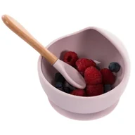 Miseczki i talerzyki dla dzieci - BoJungle Silikonowa miseczka z łyżeczką dla dzieci różowa - miniaturka - grafika 1