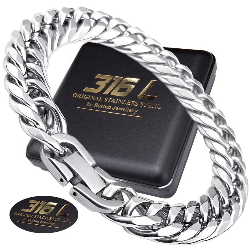 Gruba Srebrna Bransoleta Bransoletka Męska Pancerka Stal Chirurgiczna 12Mm