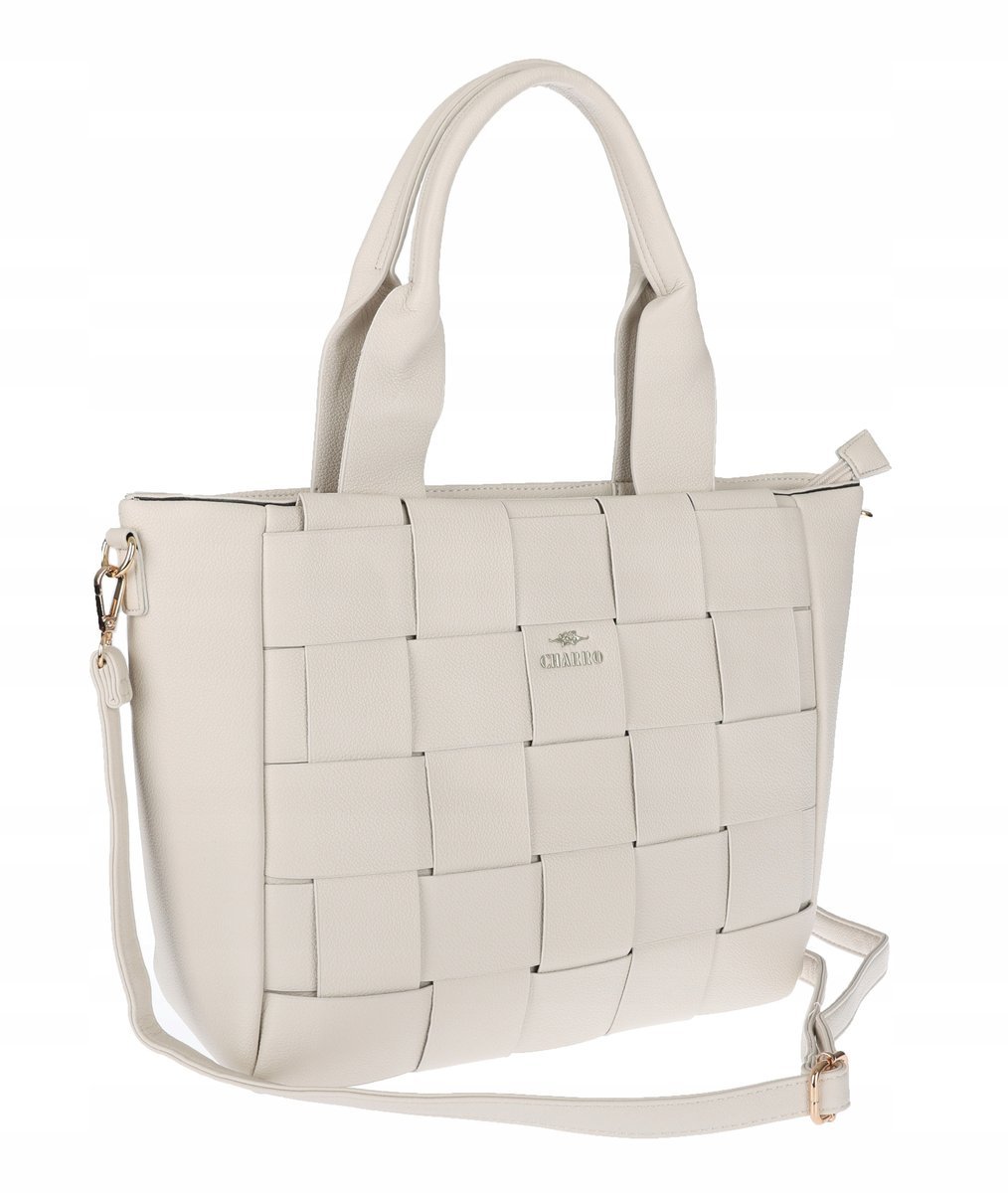 Torebka Damska shopper włoska marka CHARRO pojemna A4 CH3358 Beżowa