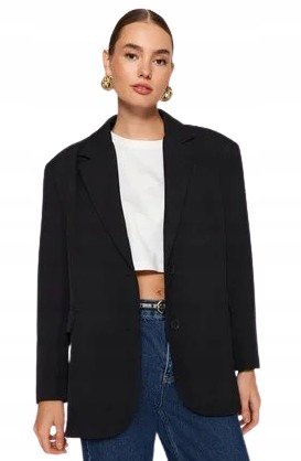 TRENDYOL CZARNY ŻAKIET DAMSKI JEDNORZĘDOWY Z KLASYCZNYMI KLAPAMI 38 5AA