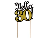 Urodziny dla dorosłych - Godan Topper na tort Hello 30! złoto-czarny z brokatem - 1 szt. PF-DP30 - miniaturka - grafika 1