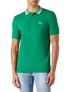 BOSS Paule Slim-Fit męska koszulka polo z mieszanki bawełny z kołnierzem z logo, Open Green342., L - Koszulki męskie - miniaturka - grafika 1