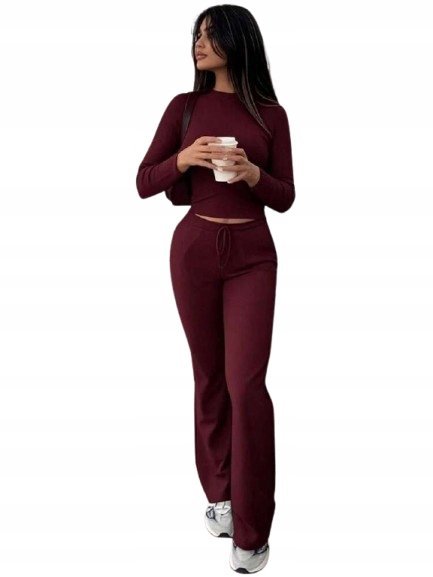 SHEIN SPODNIE CASUAL WYSOKI STAN Z ROZCIĘCIEM BORDOWE XS 1JF