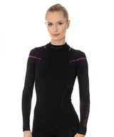 Bielizna sportowa damska - Bluza termoaktywna damska Brubeck Thermo LS13100A czarny/różowy - miniaturka - grafika 1