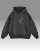 Bluzy damskie - Bluza z Kolibrem Haft Oversize Sprana Kolorowy Ptak Grafitowy M - miniaturka - grafika 1