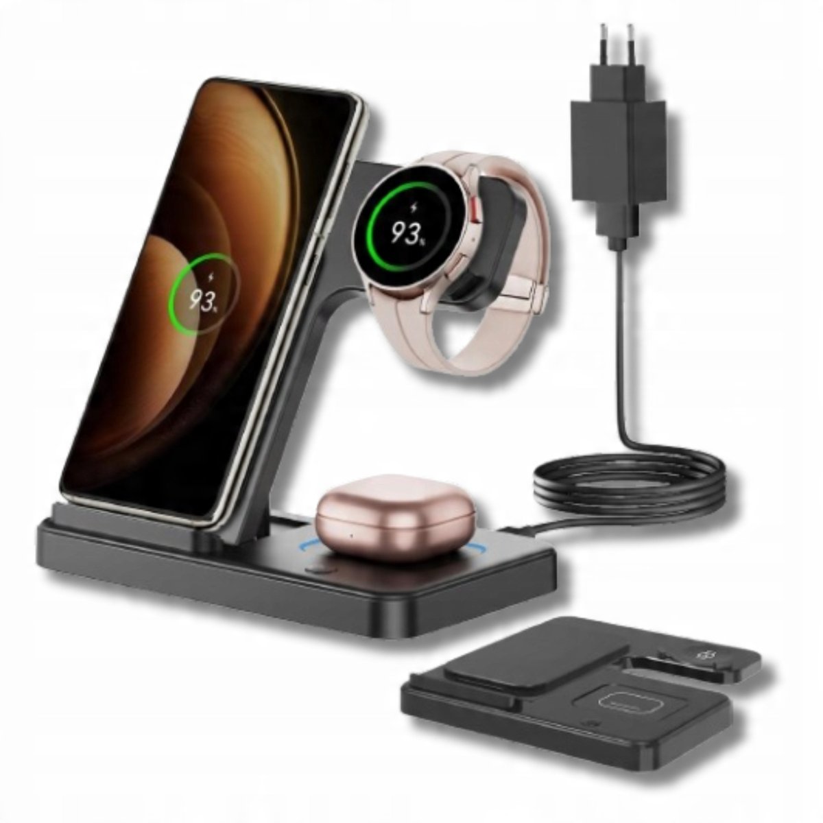 Ladowarka Indukcyjna Bezprzewodowa Czarna 3W1 Do Telefonu Iphone Airpods