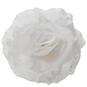 Sztuczne kwiaty - Róża biała na klipsie - H-8,5cm D-14cm - miniaturka - grafika 1