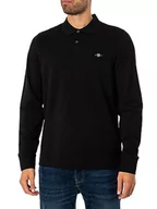 Koszulki męskie - GANT Męska koszulka polo Reg Shield Ls Pique Rugger, czarny, 4XL - miniaturka - grafika 1