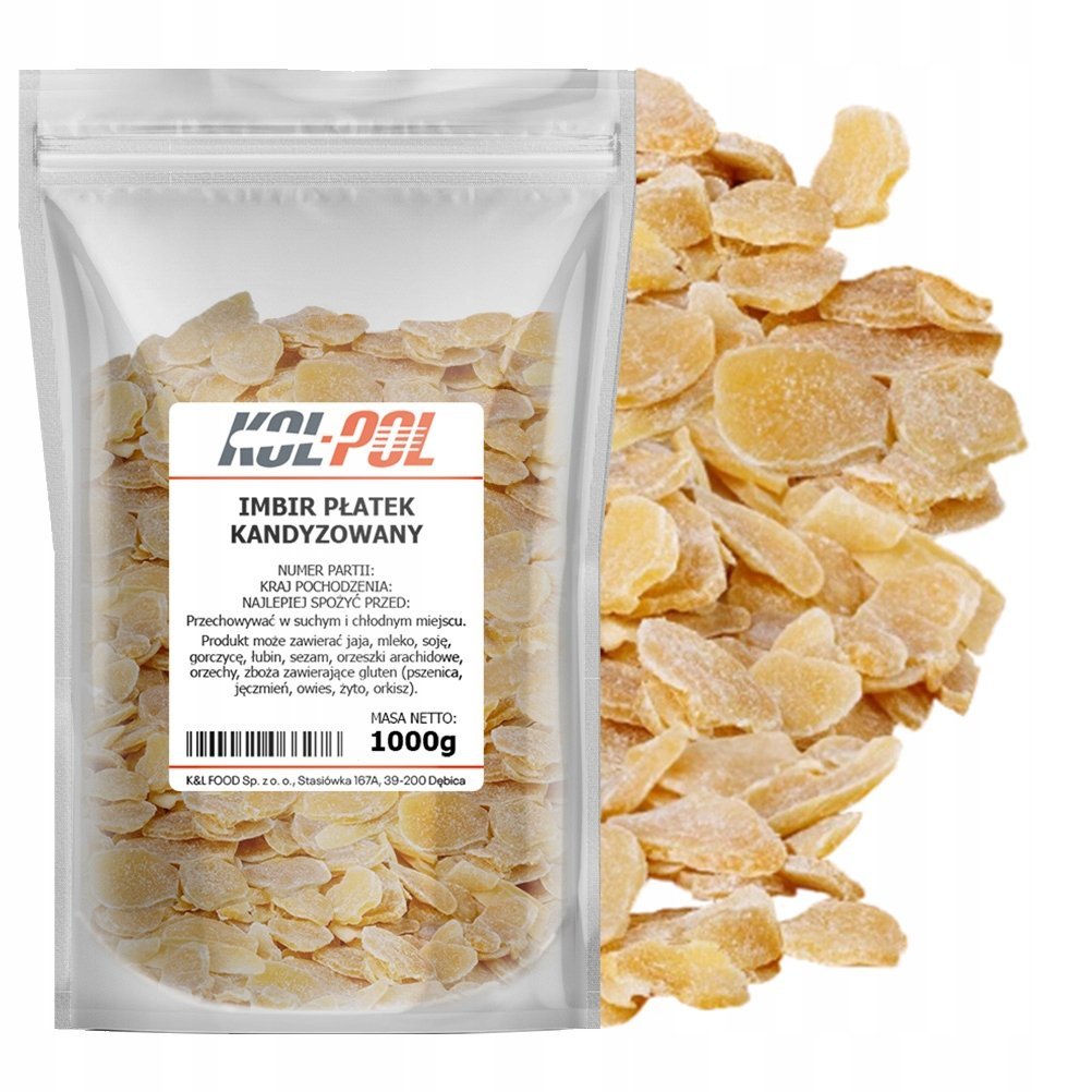 IMBIR KANDYZOWANY PŁATKI 1kg Do herbaty w płatkach wysoka jakość Kol-Pol