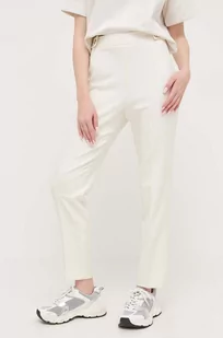 BOSS spodnie damskie kolor biały fason cygaretki high waist - Boss - Spodnie damskie - miniaturka - grafika 1