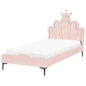 Łóżka dla dzieci i młodzieży - Łóżko Welur RUBIAN 90 x 200 cm Różowy - miniaturka - grafika 1