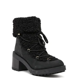 Love Moschino Botki na słupku shearling | z dodatkiem skóry - Botki damskie Love Moschino Botki na słupku shearling | z dodatkiem skóry - Botki damskie - miniaturka - grafika 1