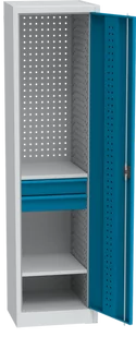 Szafa warsztatowa na narzędzia wąska KOVOS, 2 półki, 2 szuflady, spawana, 505 x 500 x 1950 mm - Szafy i regały magazynowe - miniaturka - grafika 1