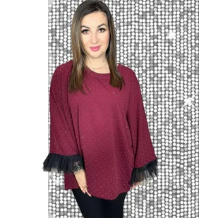 tunika blink tiul bordo śliczna elegancka błyszcząca 50 52 5xl 6xl - Bluzki damskie - miniaturka - grafika 1