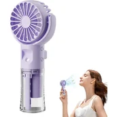 Wentylatory - Przenośny wentylator z mgiełką Akumulatorowy wentylator ręczny – 4 prędkości Przenośna lodówka turystyczna, plecakowa, fioletowa - miniaturka - grafika 1