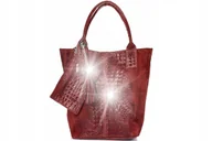 Torebki damskie - Czerwona torebka torba skórzana damska shopper A4 - miniaturka - grafika 1