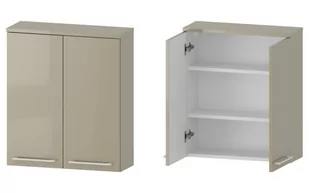 Szafka nad Pralkę RON 60 cm 2D - Cappuccino Wysoki Połysk - Uchwyty Białe Matowe - Szafki łazienkowe - miniaturka - grafika 1