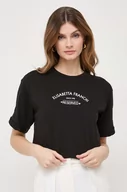Koszulki sportowe damskie - Elisabetta Franchi t-shirt bawełniany damski kolor czarny - miniaturka - grafika 1