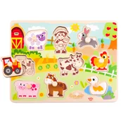 Puzzle - Tooky Toy TOOKY TOY Drewniane Puzzle Farma z Pinezkami Do Dopasowania TY858 - miniaturka - grafika 1