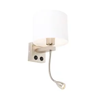 Lampy ścienne - QAZQA Kinkiet stalowy z elastycznym ramieniem i białym kloszem 18 cm - Brescia Combi - miniaturka - grafika 1