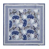 Apaszki i szaliki męskie - Damska apaszka jedwabna ze wzorem w kwiaty niebiesko - biała - miniaturka - grafika 1