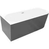 Wanny - Mexen Silo wanna wolnostojąca narożna lewa ryflowana 170 x 80 cm, biała/szara, przelew nikiel szczotkowany - 52891708062L-97 - miniaturka - grafika 1