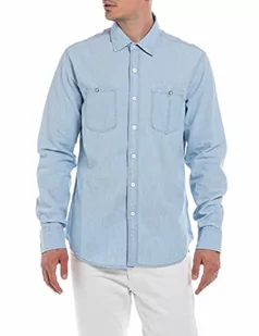 Replay Męska koszula dżinsowa z długim rękawem z mieszanki bawełny, 010 Light Blue, XL - Koszule męskie - miniaturka - grafika 1