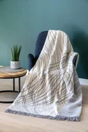 Koce - Koc bawełniany akrylowy 150x200 1715/2 linie kremowy szary narzuta pled wykończony frędzlami - miniaturka - grafika 1