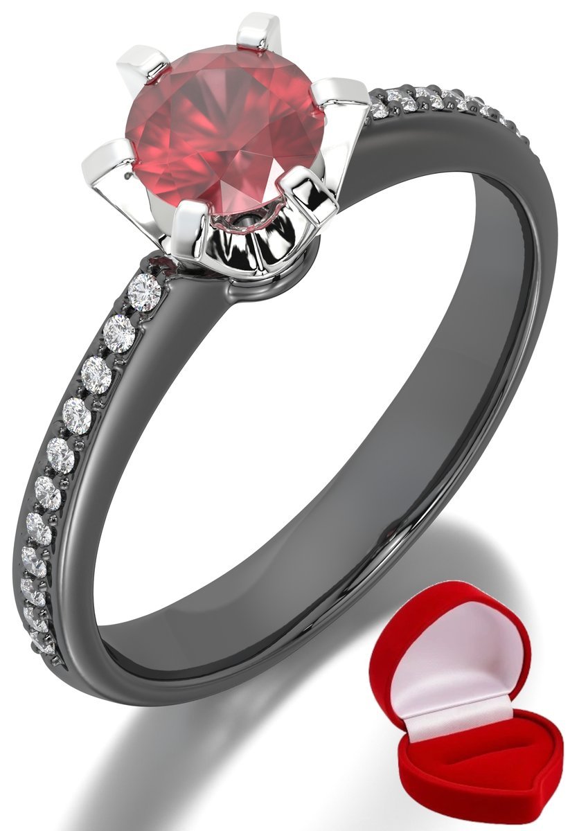 ZŁOTY PIERŚCIONEK ZARĘCZYNOWY 585 14k RUBIN 0,50 ct CZARNE ZŁOTO R31