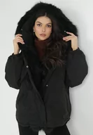 Kurtki damskie - Czarna Kurtka Parka Oversize z Futerkiem Mitto - miniaturka - grafika 1