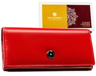 Portfele - PETERSON Duży skórzany portfel damski na karty klasyczny poziomy na zatrzask czerwony elegancki na prezent ochrona RFID antykradzieżowy - miniaturka - grafika 1