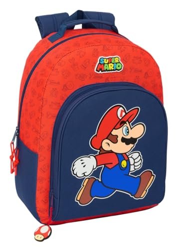 SUPER MARIO TRICK - Plecak szkolny, odpowiedni dla dzieci w różnym wieku, wygodny i wszechstronny, jakość i wytrzymałość, 32 x 15 x 42 cm, ciemnoniebieski/czerwony, M, Casual