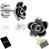 Kolczyki - KOLCZYKI SREBRNE WKRĘTKI KWIATKI RODOWANE SZTYFTY CZARNE SREBRO ORYGINALNE - miniaturka - grafika 1