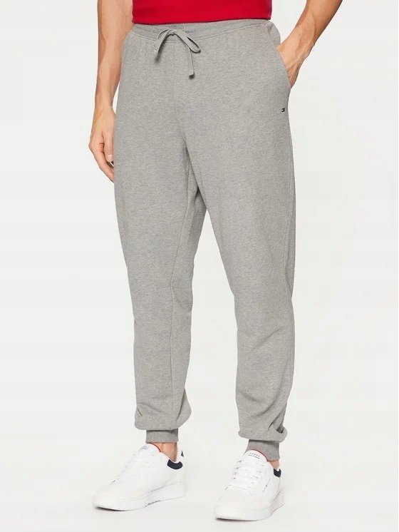 TOMMY HILFIGER SPODNIE DRESOWE MĘSKIE SZARE Z LOGO M XTA