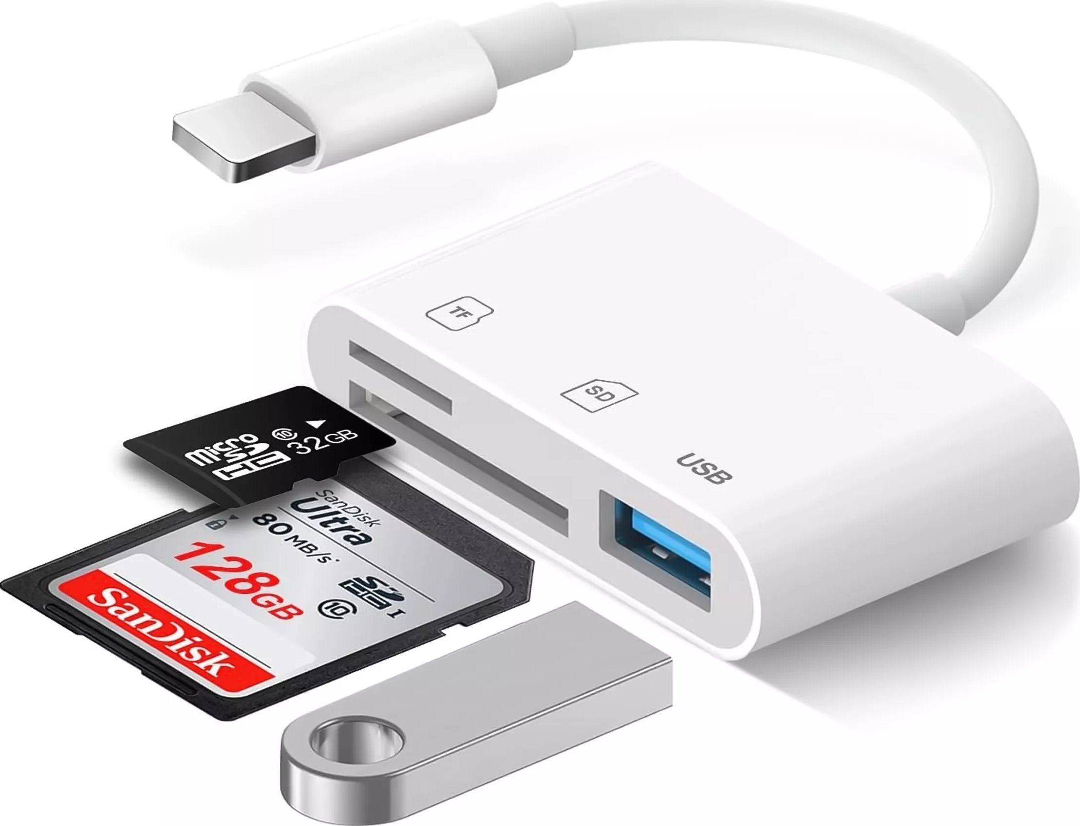 Alogy Czytnik kart SD TF USB adapter z złączem Lightning do Apple iPhone iPad Biały