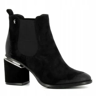 Botki Carinii B5881-H20 czarne sk��ra zamszowa klocek eleganckie r.39 - Botki damskie - miniaturka - grafika 1