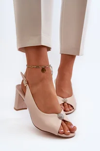 Sandały Eleganckie Damskie Obcas Słupek Beżowe Trasea 24SD98-6985 - Zazoo - Sandały damskie - miniaturka - grafika 1