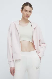 EA7 Emporio Armani bluza damska kolor różowy z kapturem gładka - Bluzy damskie - miniaturka - grafika 1