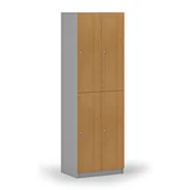 Szafki biurowe - Drewniana szafka skrytkowa, 4 schowki, zamek cylindryczny, szary/buk - miniaturka - grafika 1