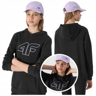 Bluzy dla dziewczynek - BLUZA dziecięca z KAPTUREM dla dziewczynki 4F dresowa 4FJWSS24TSWSF0921 122 - miniaturka - grafika 1