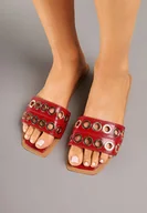 Klapki i japonki damskie - Bordowo-Czerwone Klapki Ozdobione Nitami Meralina - miniaturka - grafika 1