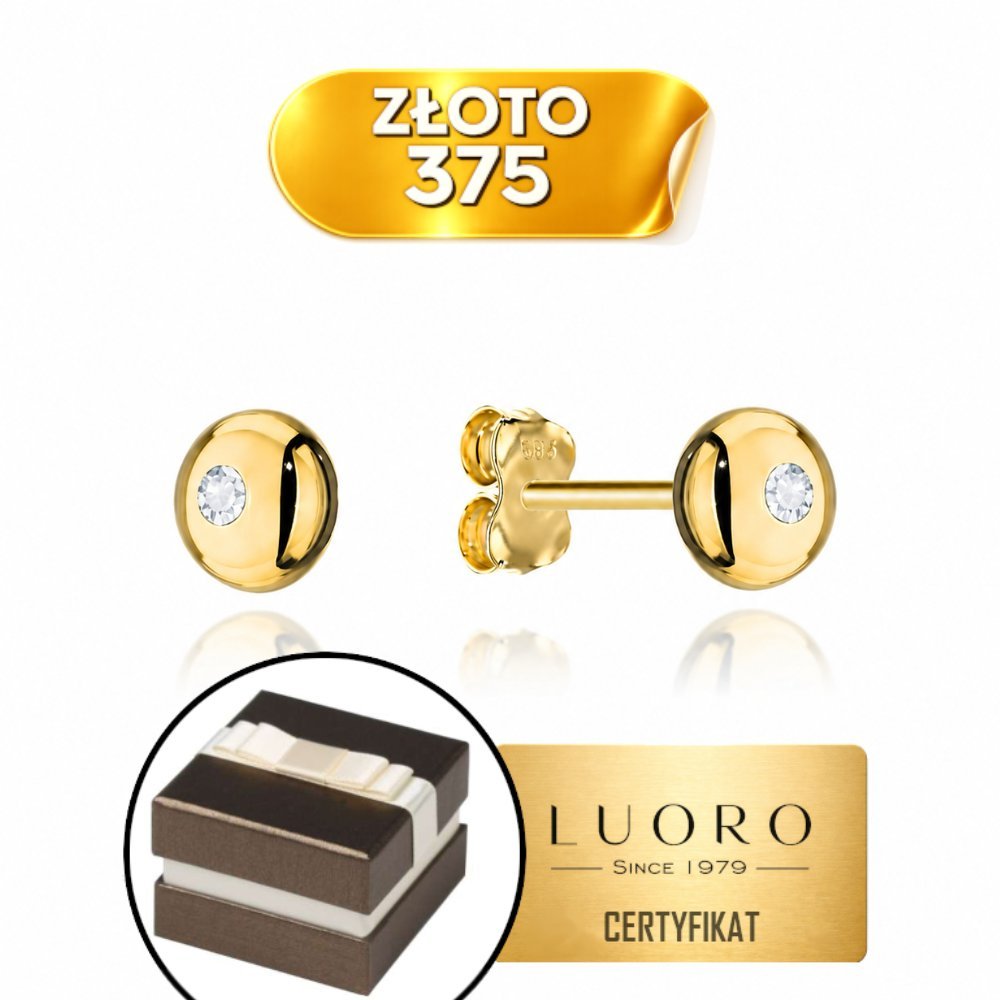 KOLCZYKI ZŁOTE 375 ŻÓŁTE KÓŁECZKA Z CYRKONIĄ ŚREDNICA 5,5 MM SZTYFT