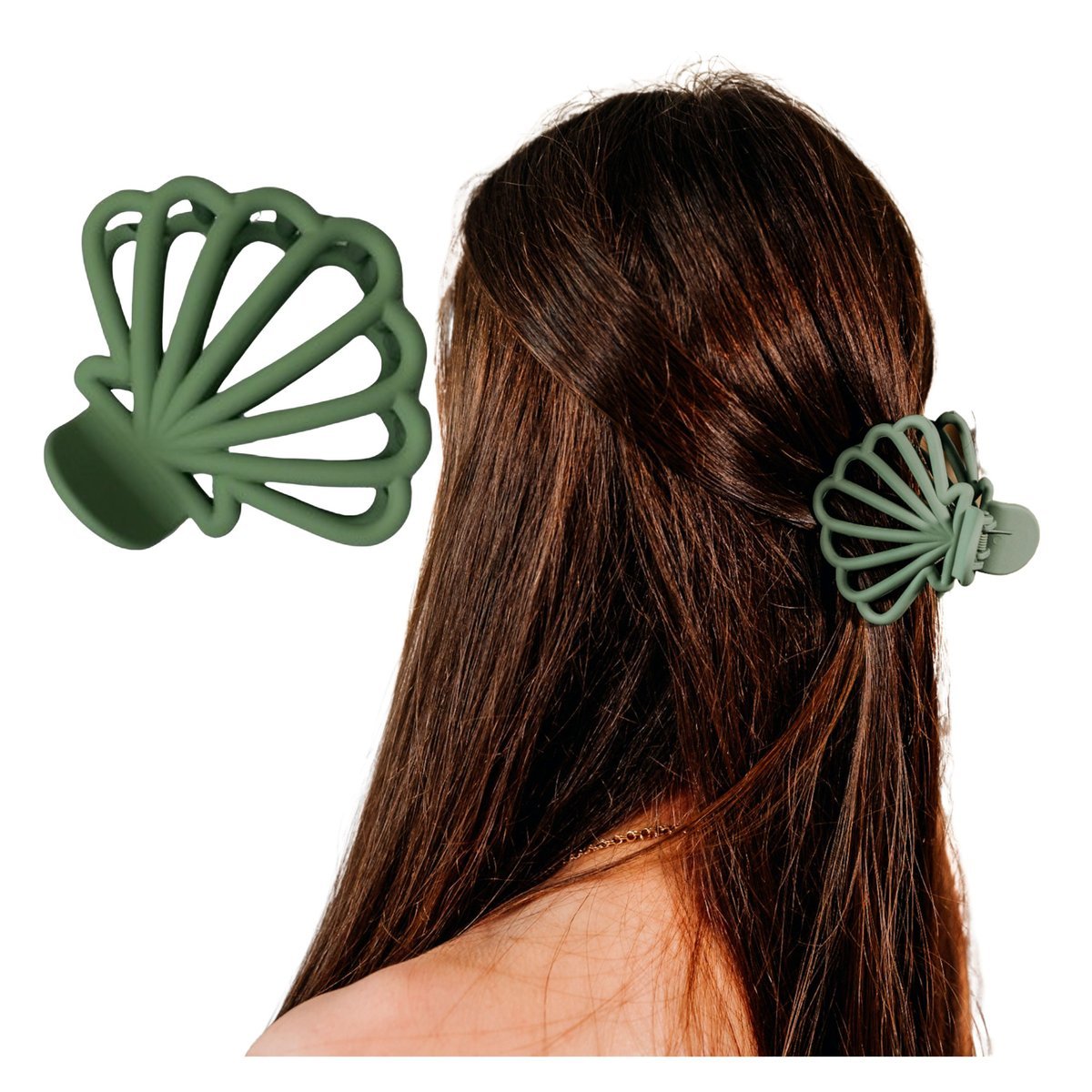Klamra do Włosów Zielona Muszelka Spinka Wytrzymała Matowa Lekka i Wygodna