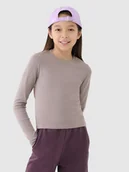 Bluzki dla dziewczynek - 4F Longsleeve slim gładki dziewczęcy - beżowy 140 (9-10 lat) - miniaturka - grafika 1