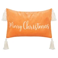 Poduszki dekoracyjne - BELIANI Poduszka dekoracyjna pomarańczowa bawełniany welur 30 x 50 cm motyw świąteczny z frędzlami boże narodzenie wyszywany napis - miniaturka - grafika 1