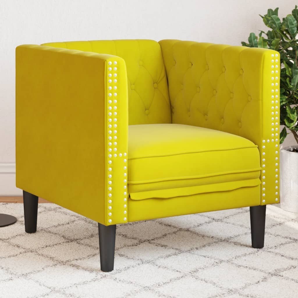 vidaXL Fotel Chesterfield, żółty, tapicerowany aksamitem