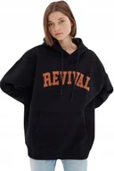 Bluzy damskie - TRENDYOL GRANATOWA BLUZA Z KAPTUREM Z POMARAŃCZOWYM NADRUKIEM L 5AA - miniaturka - grafika 1