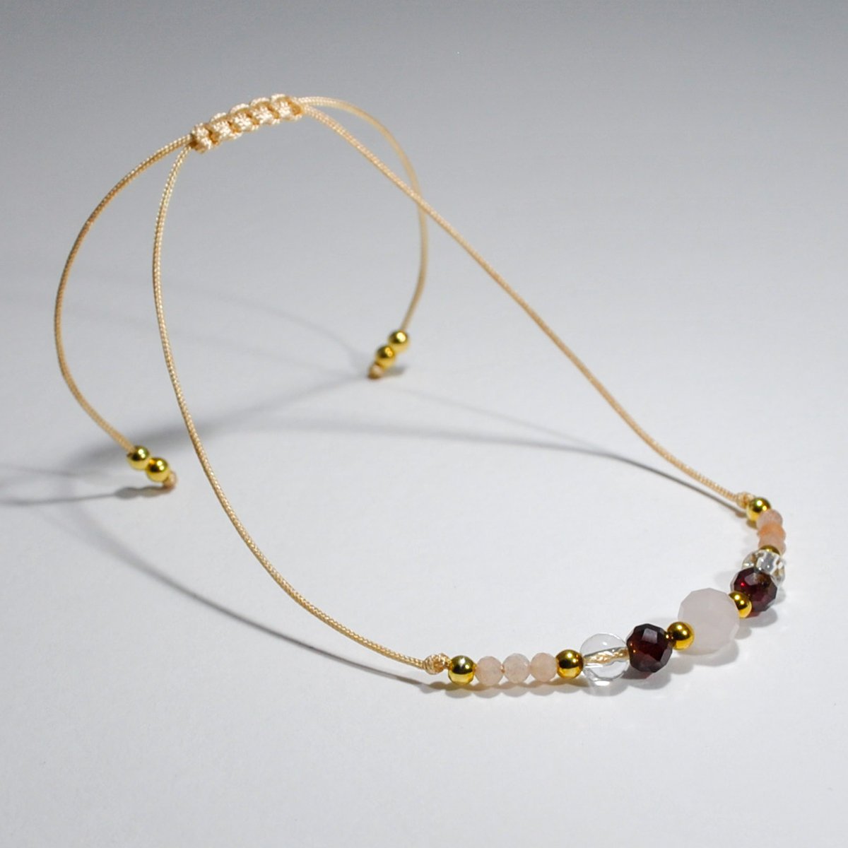 Bransoletka z Kamieni Naturalnych KiANU Kwarc Różowy Granat Kryształ Górski Kamień Słoneczny Srebro 925