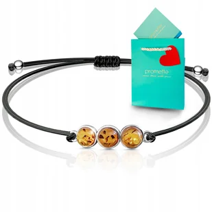 Bransoletka z bursztynem srebrna sznurkowa bursztyn naturalny bałtycki 925 - Bransoletki - miniaturka - grafika 1