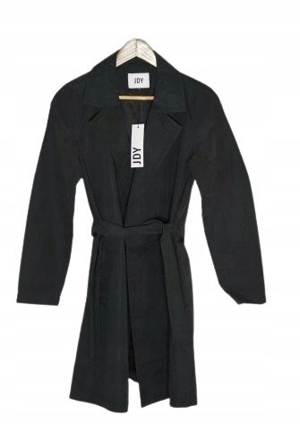 Jdy Płaszcz Klasyczny z Paskiem Czarny z Podszewką S K_a